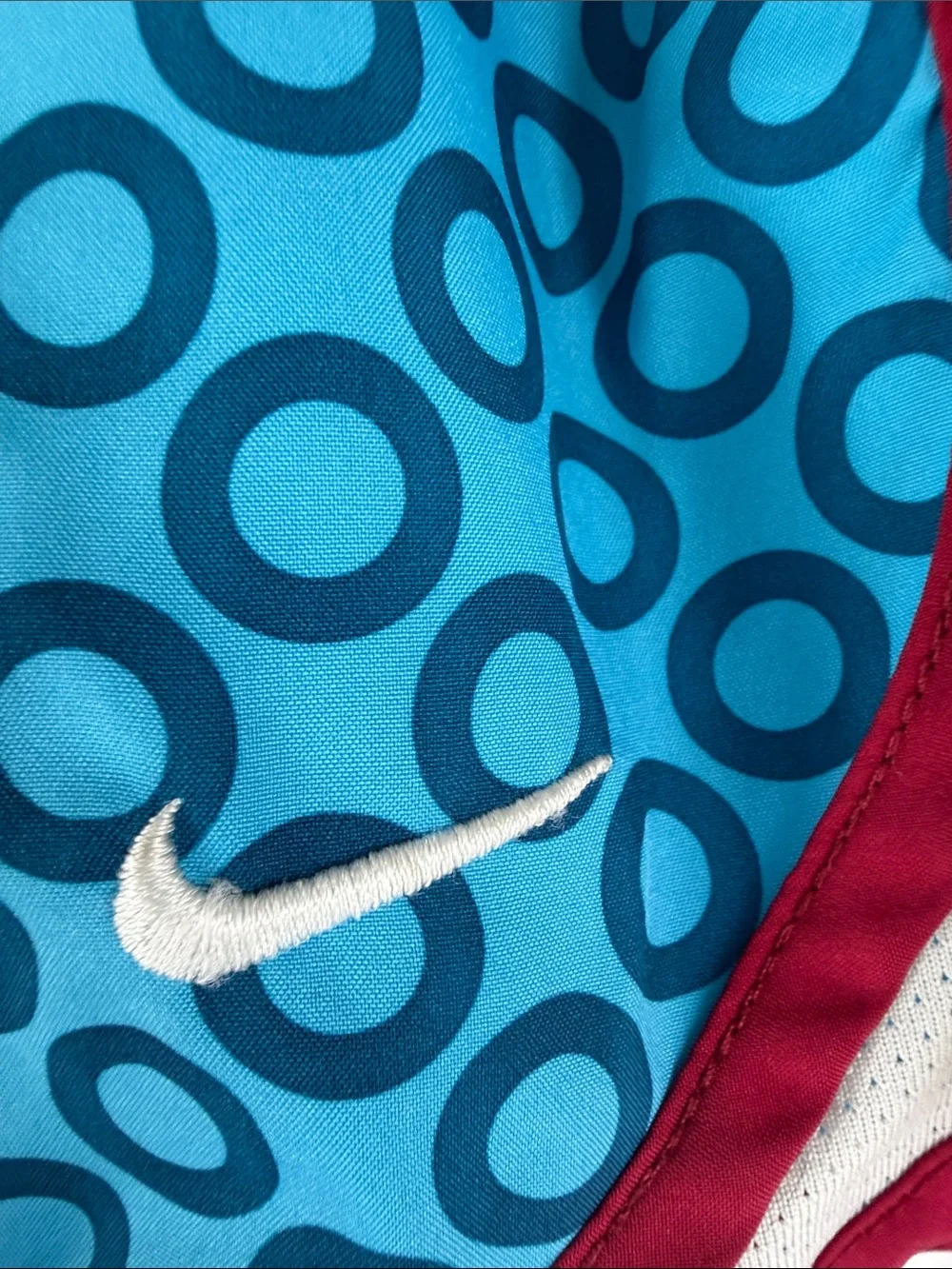 Nike Women’s Teal Circle-Print Athletic Shorts with MaroonTrim